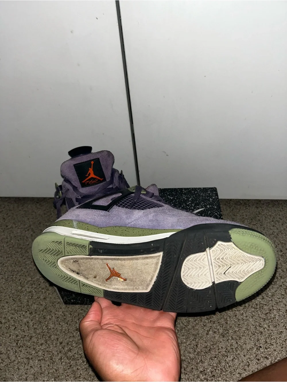 Jordan 4 (canyon purples) faded suede labeled as 13.5 size (really size 12)